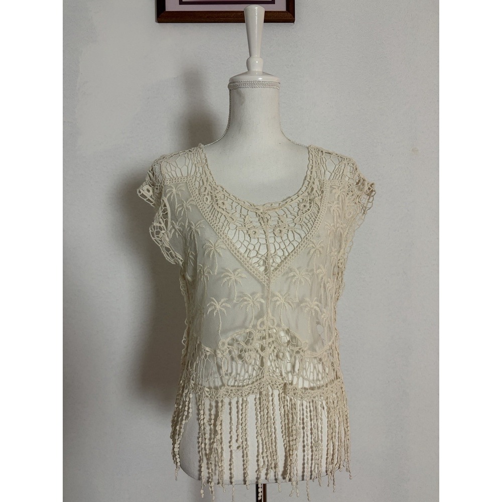 Vintage Lace Sheer Top Breeze Ever Sz Med Cover Up Tropical Beachy Vacay Festive